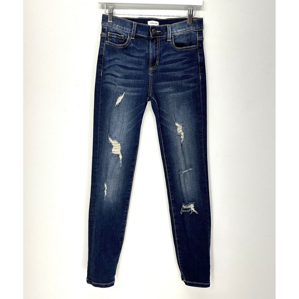 Sneak‎ Peek Skinny Jeans Juniors Size 1 Blue Denim Distressed Mid Rise